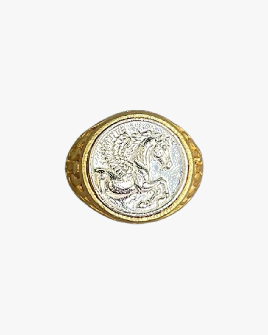 Bague chevalière Pégase bicolore