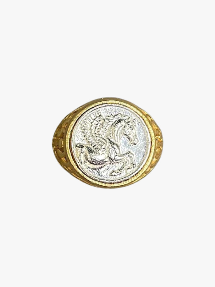 Bague chevalière Pégase bicolore