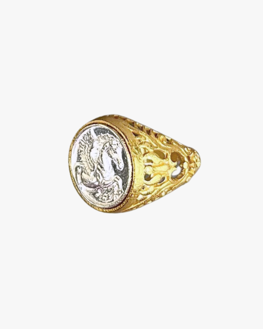 Bague chevalière Pégase bicolore