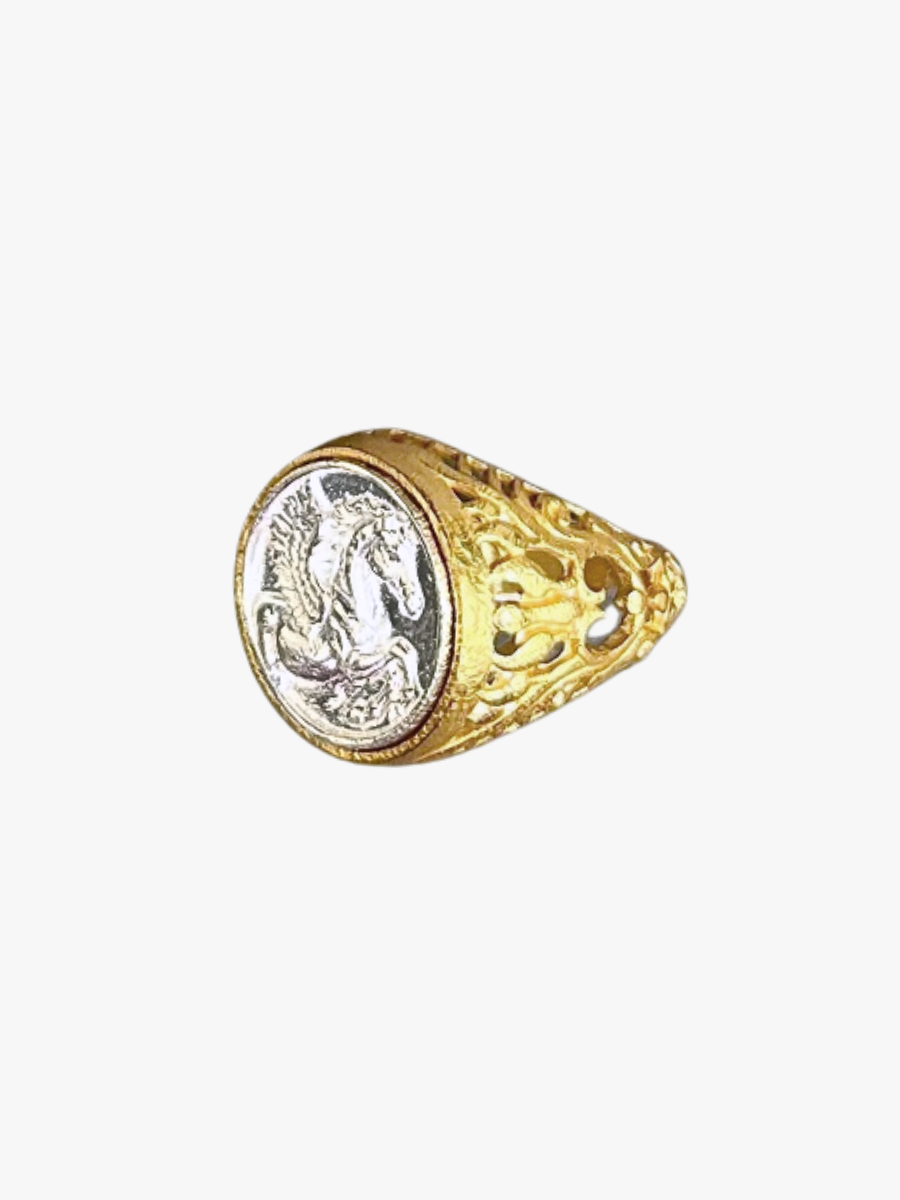 Bague chevalière Pégase bicolore