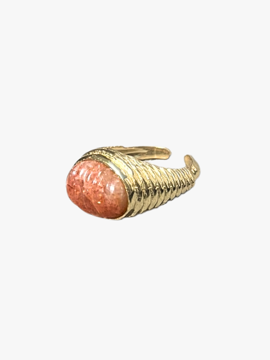 Peach moonstone dome ring