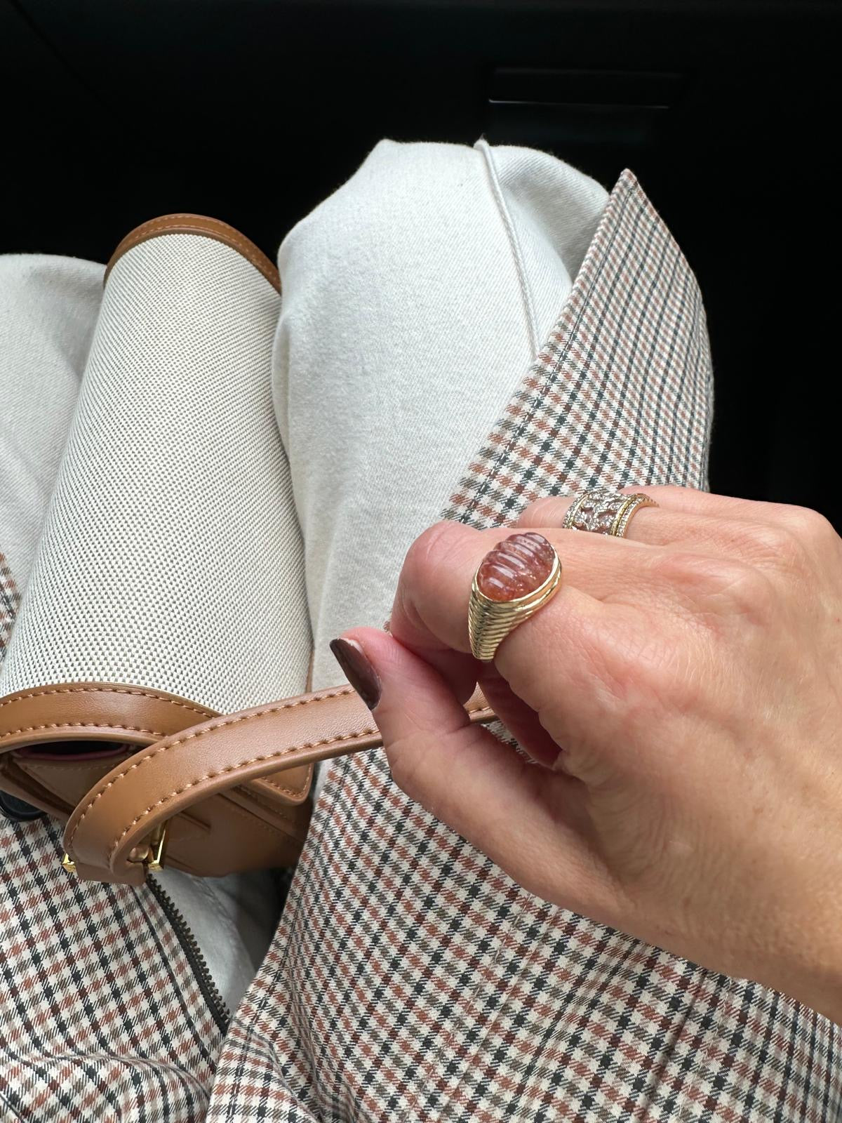 Peach moonstone dome ring