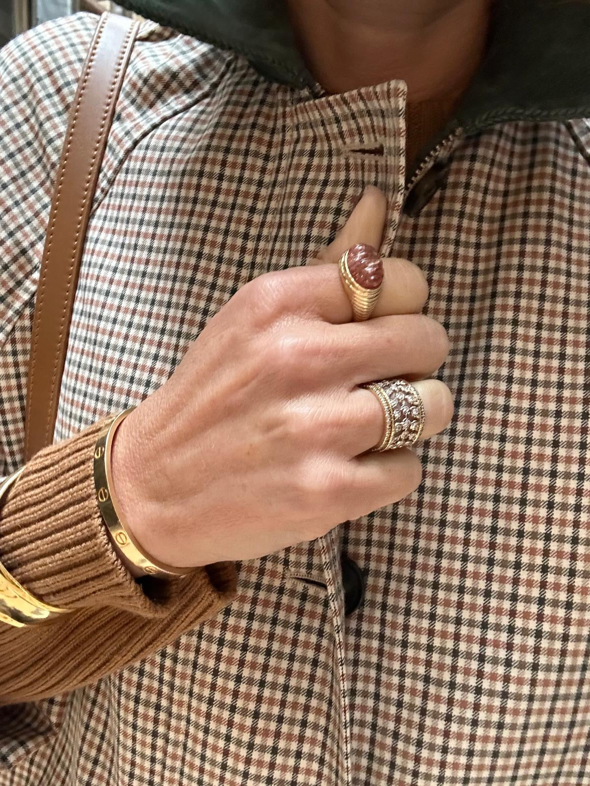 Peach moonstone dome ring