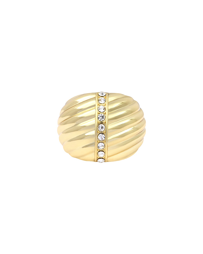 Bague boule striée et strass