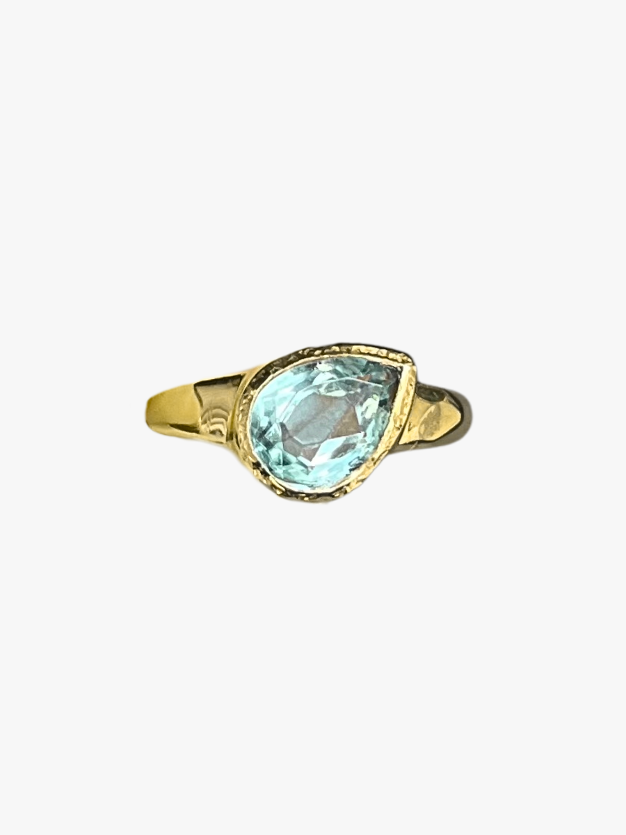 Aquamarine drop pinky ring