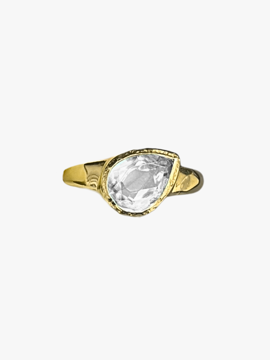 Rock crystal drop pinky ring