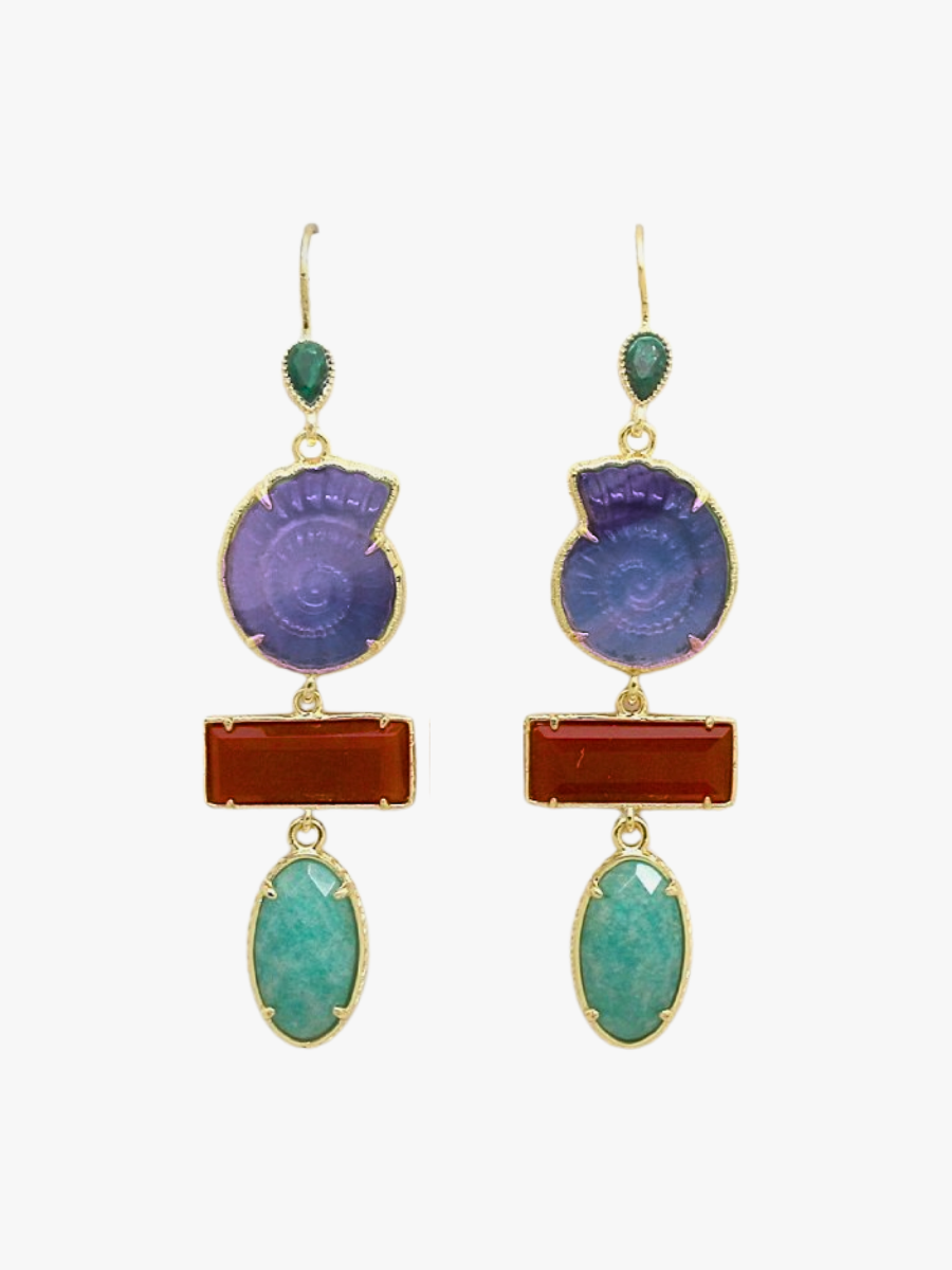 Boucles d'oreilles escargot cornaline et amazonite