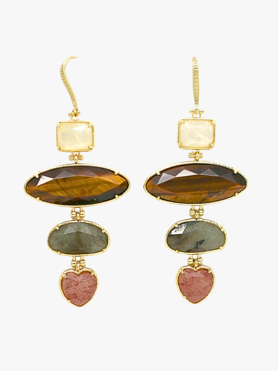 Multi-strand labradorite and tiger's eye earrings