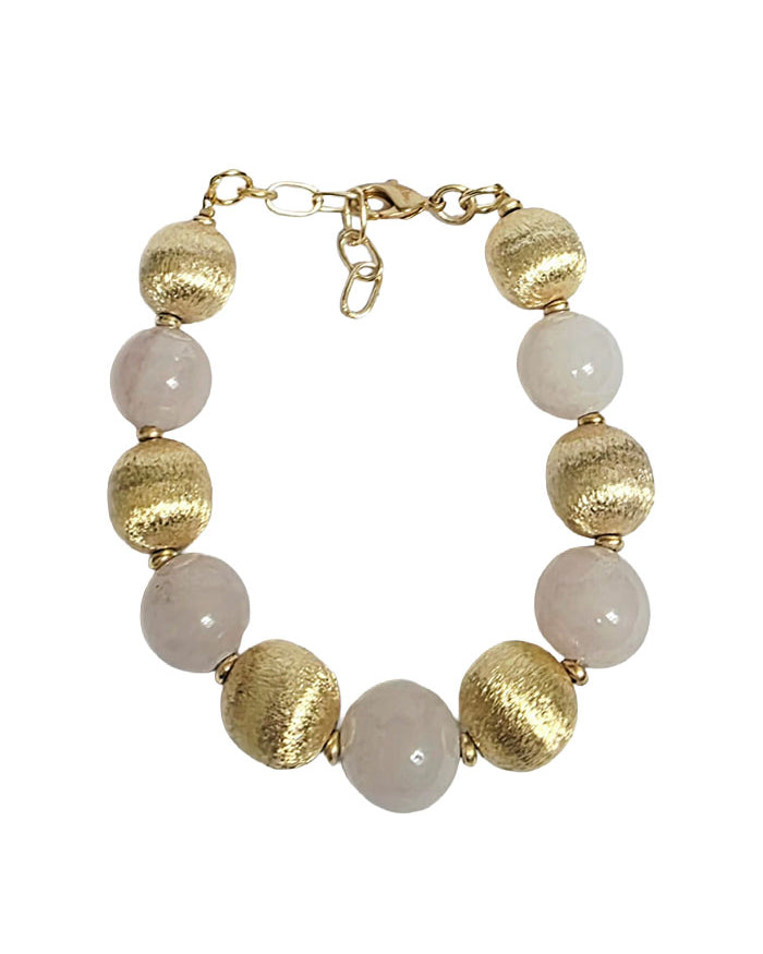 Gold and pink quartz beaded bracelet