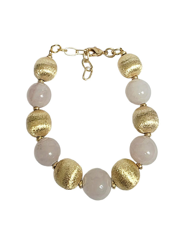 Gold and pink quartz beaded bracelet