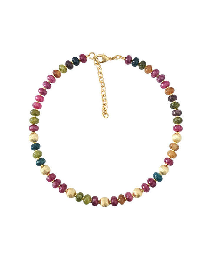 Collier tourmaline multicolore et boules or