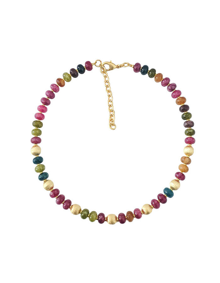 Collier tourmaline multicolore et boules or