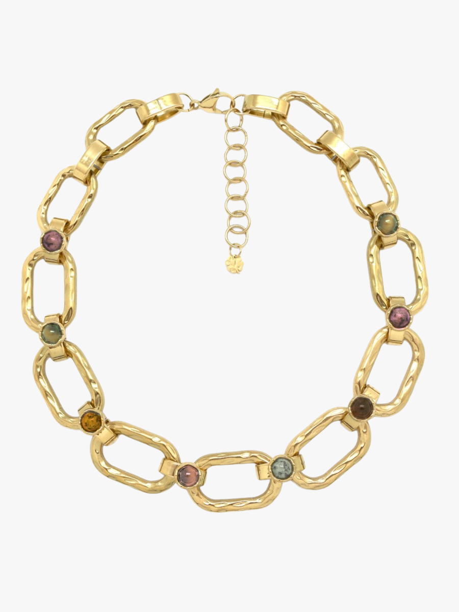 Link chain necklace with multiple stones