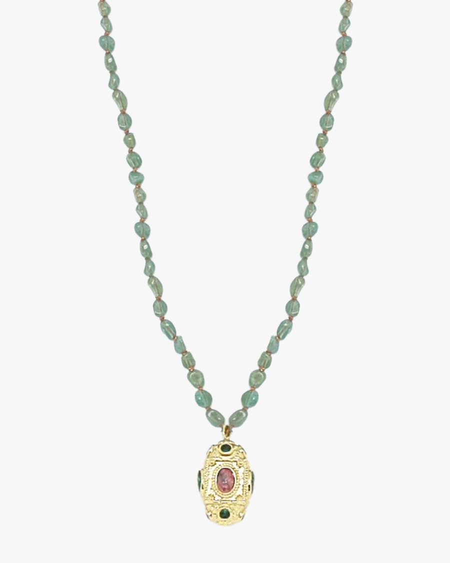Collier fil pierres rhodonite et malachite