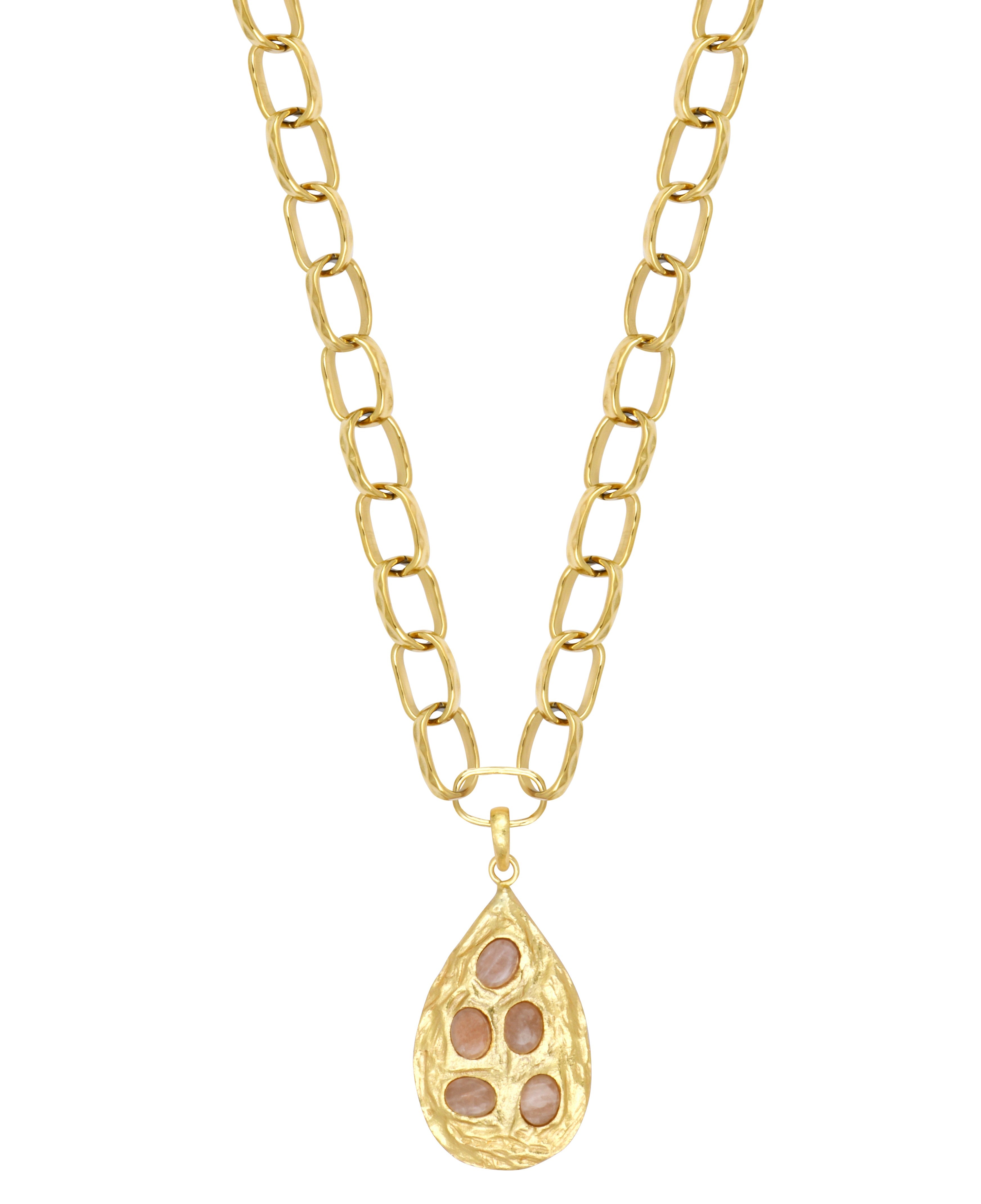 Collier goutte pierre de lune pêche