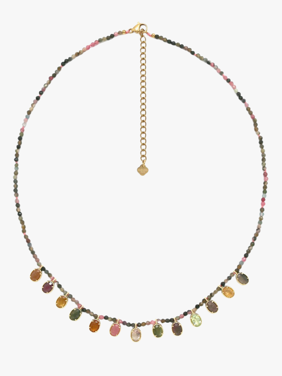 Collier perlé pierres multicolore