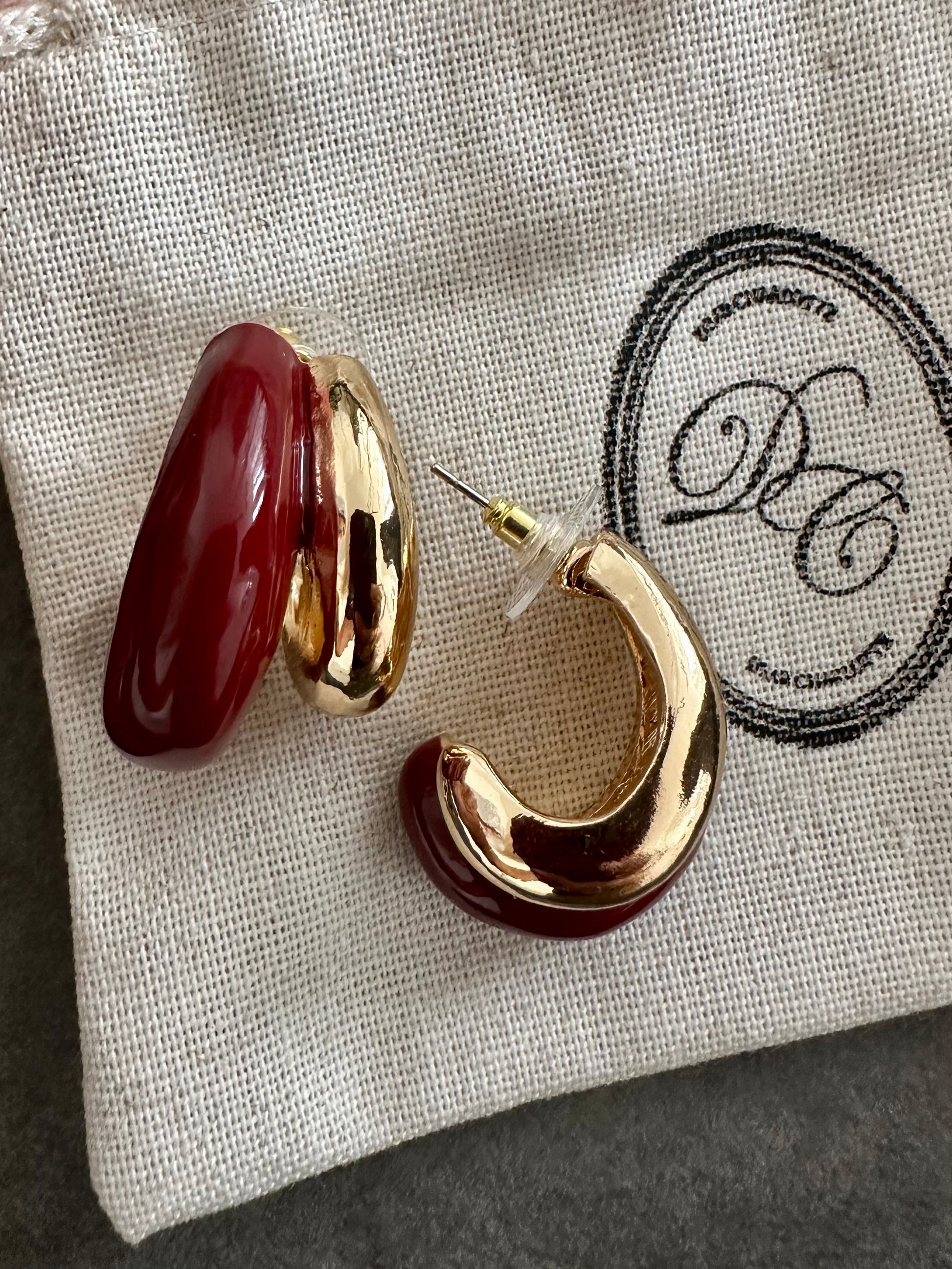 Lacquered burgundy hoop earrings