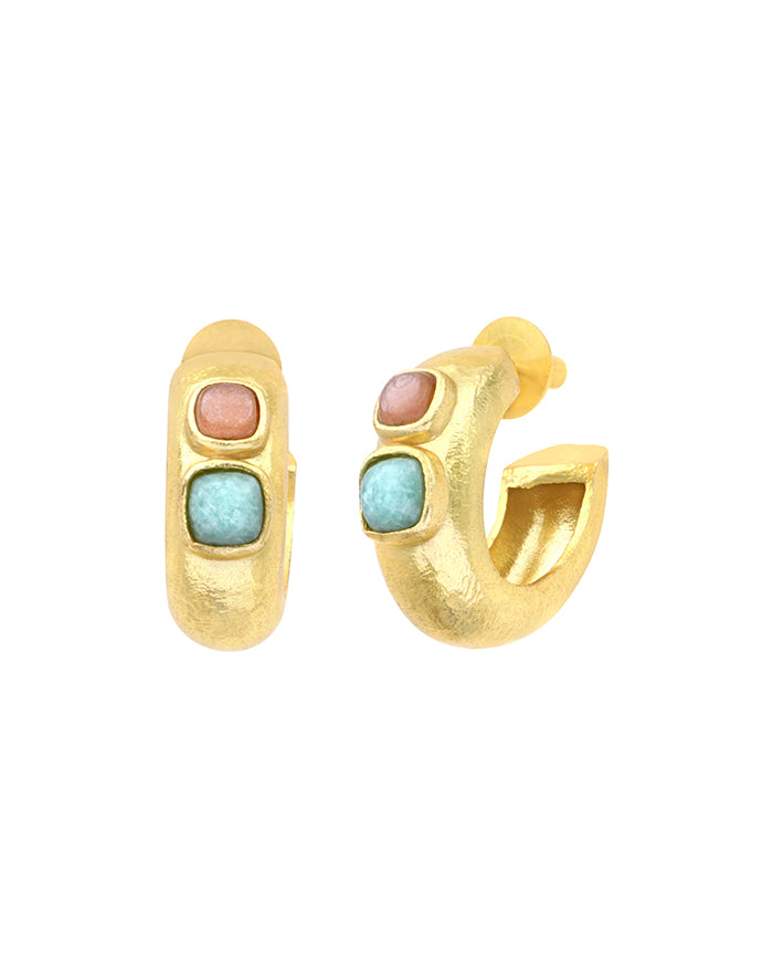 Créoles or mat amazonite et pierre de lune pêche