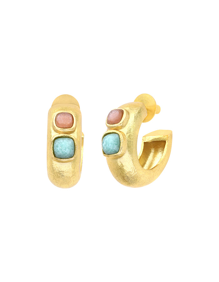 Créoles or mat amazonite et pierre de lune pêche