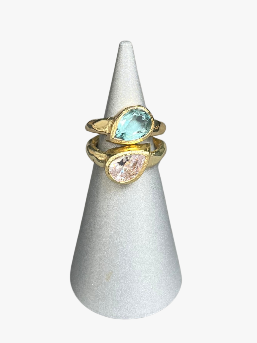 Aquamarine drop pinky ring