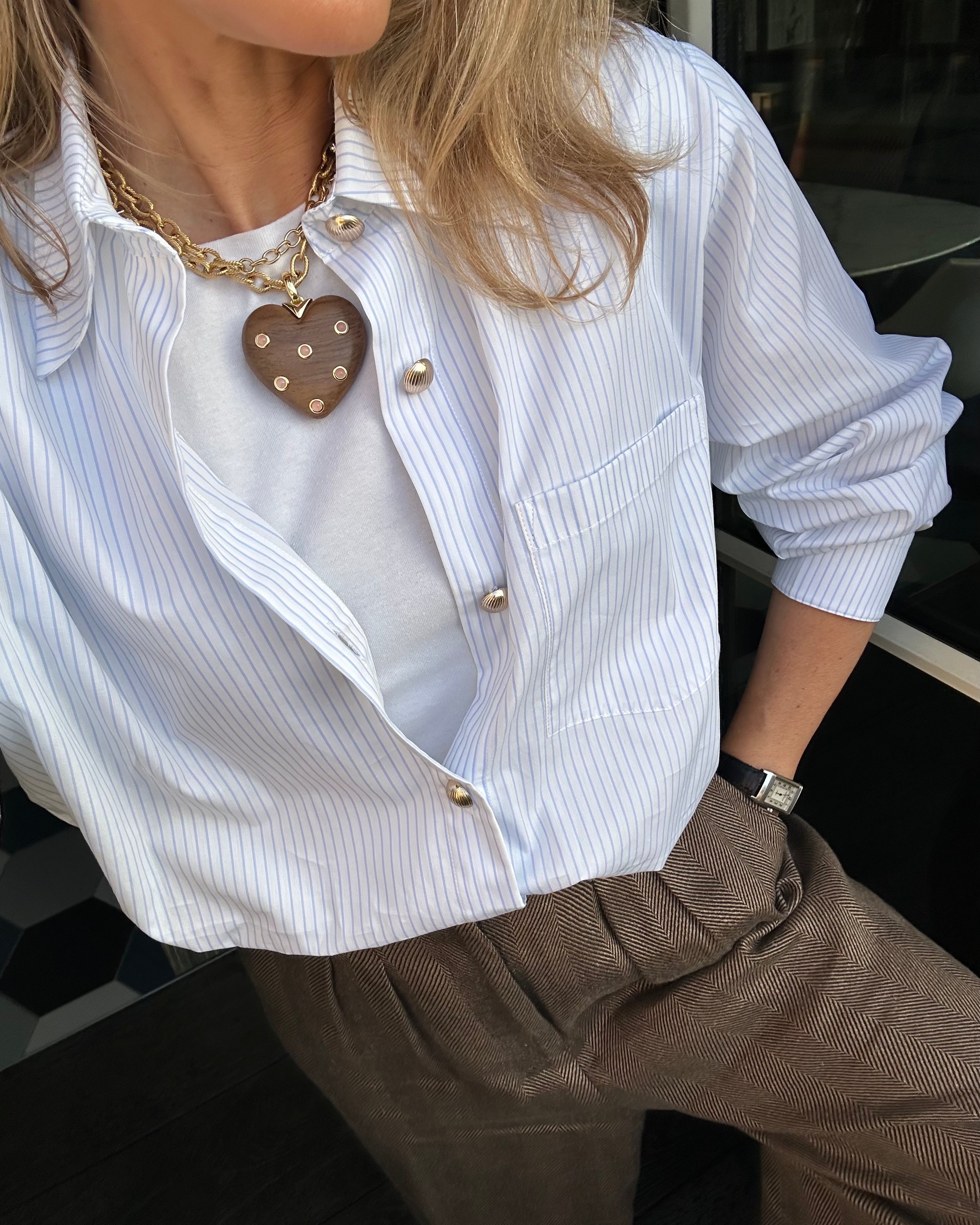 Sautoir cœur bois quartz rose