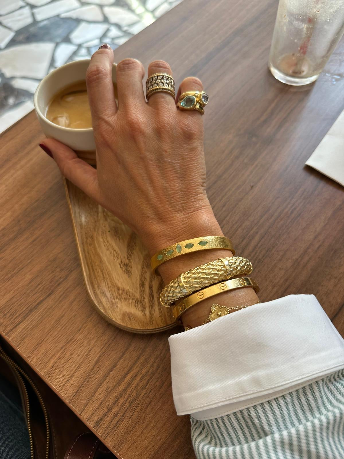 Brushed matte gold aventurine bangle