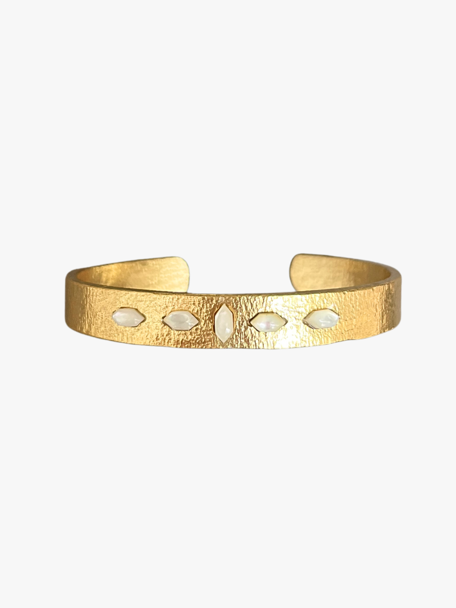 Brushed matte gold white mother-of-pearl bangle