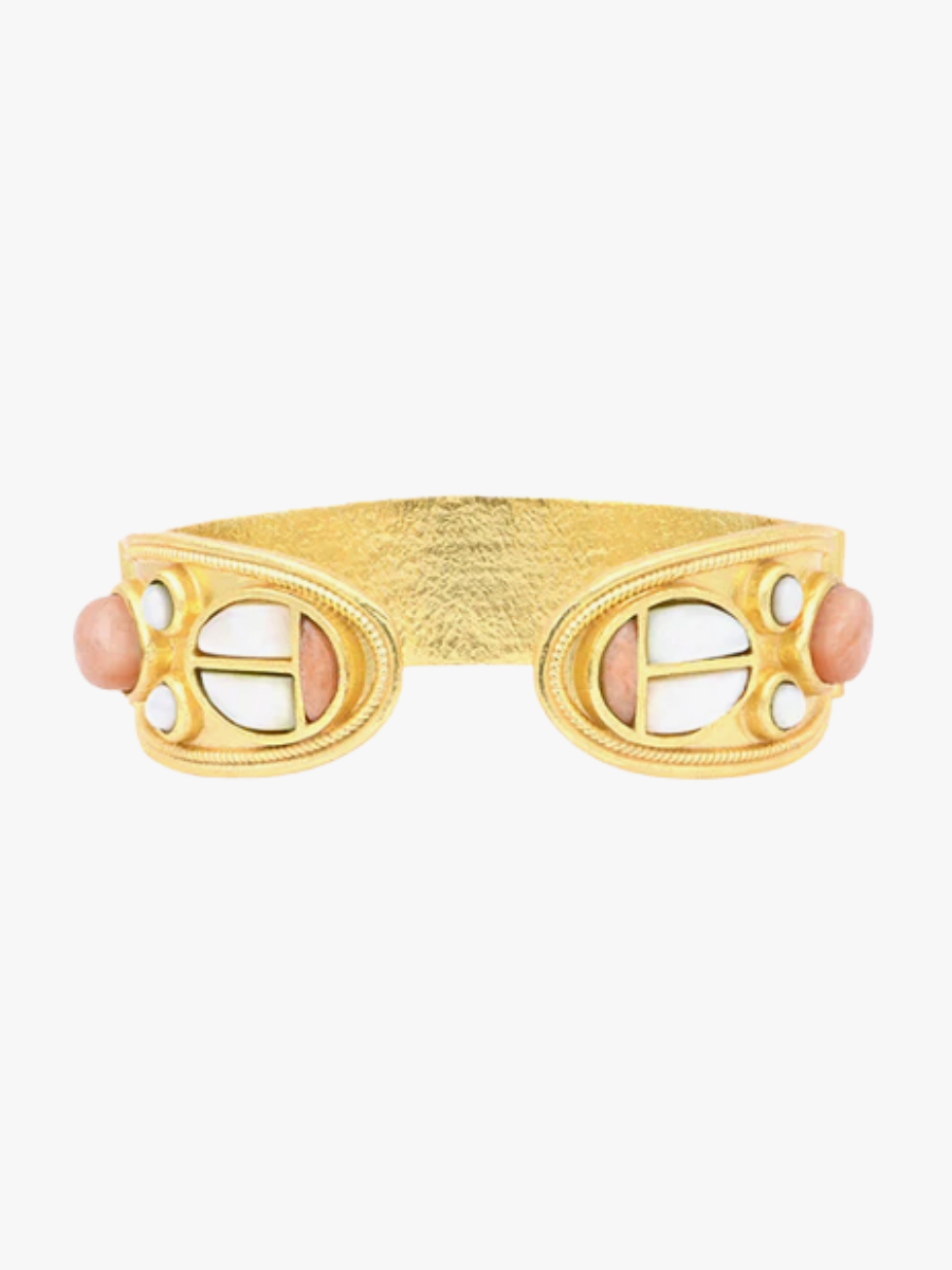 Beetle bangle with white mother-of-pearl and peach moonstone