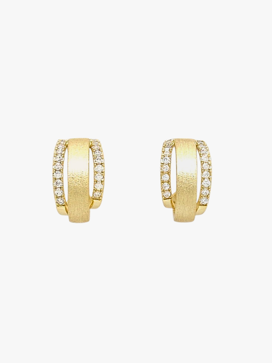 Mini brushed hoop earrings and rhinestones