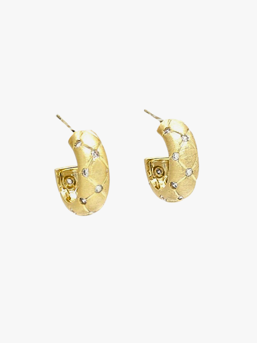 Mini quilted hoop earrings and rhinestones