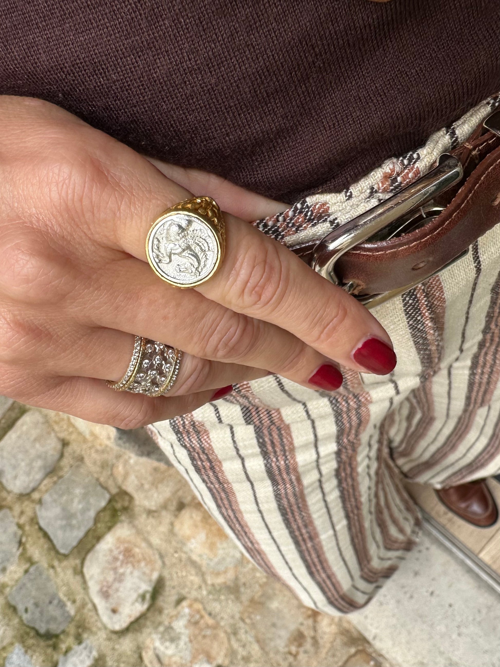 Bague chevalière Pégase bicolore