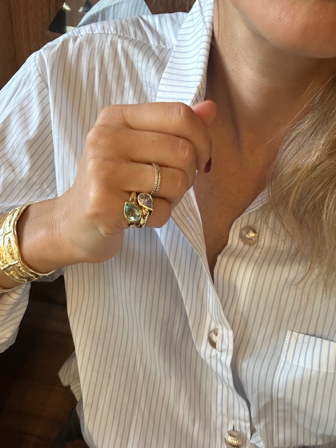 Aquamarine drop pinky ring