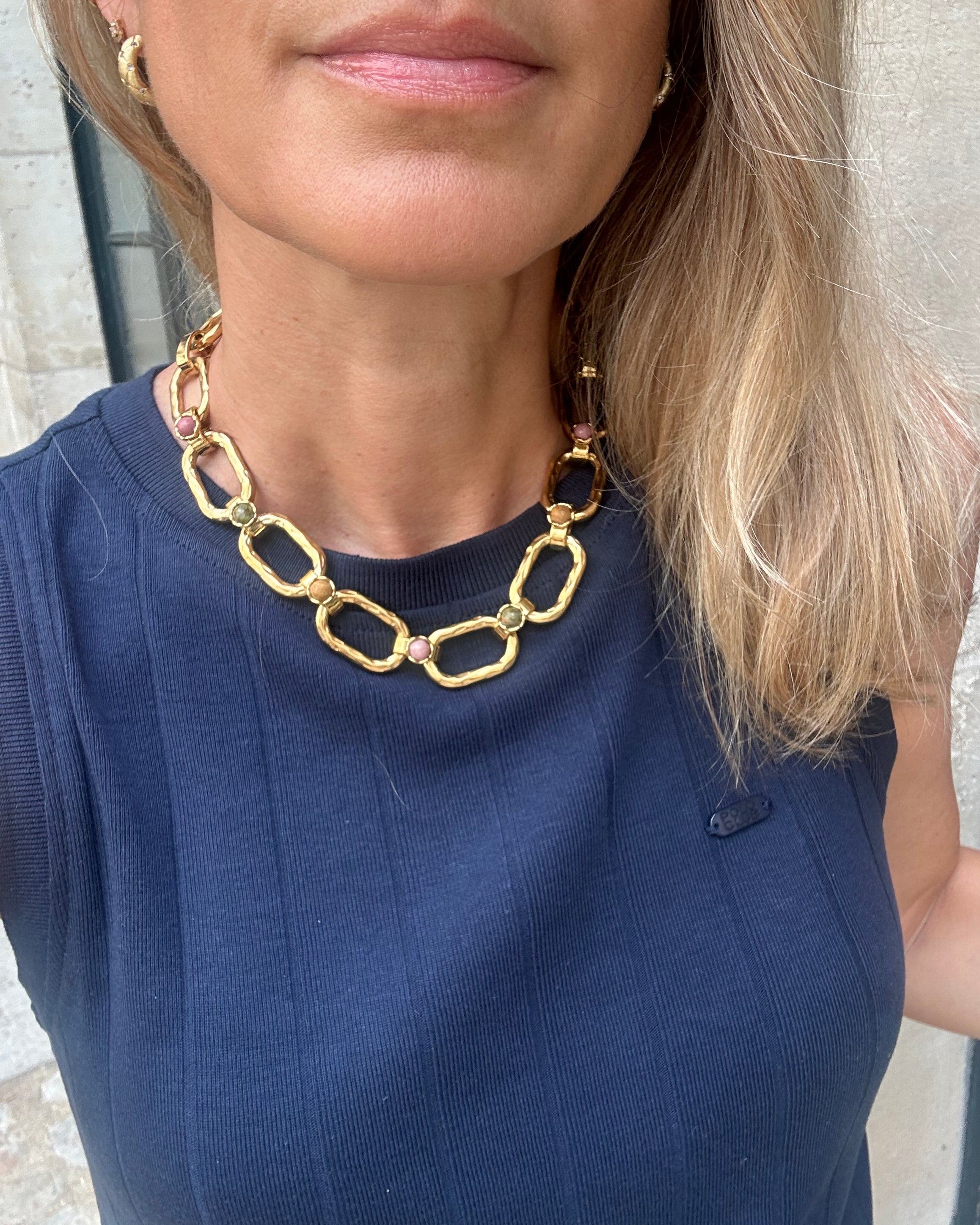 Collier maillons multi-pierres