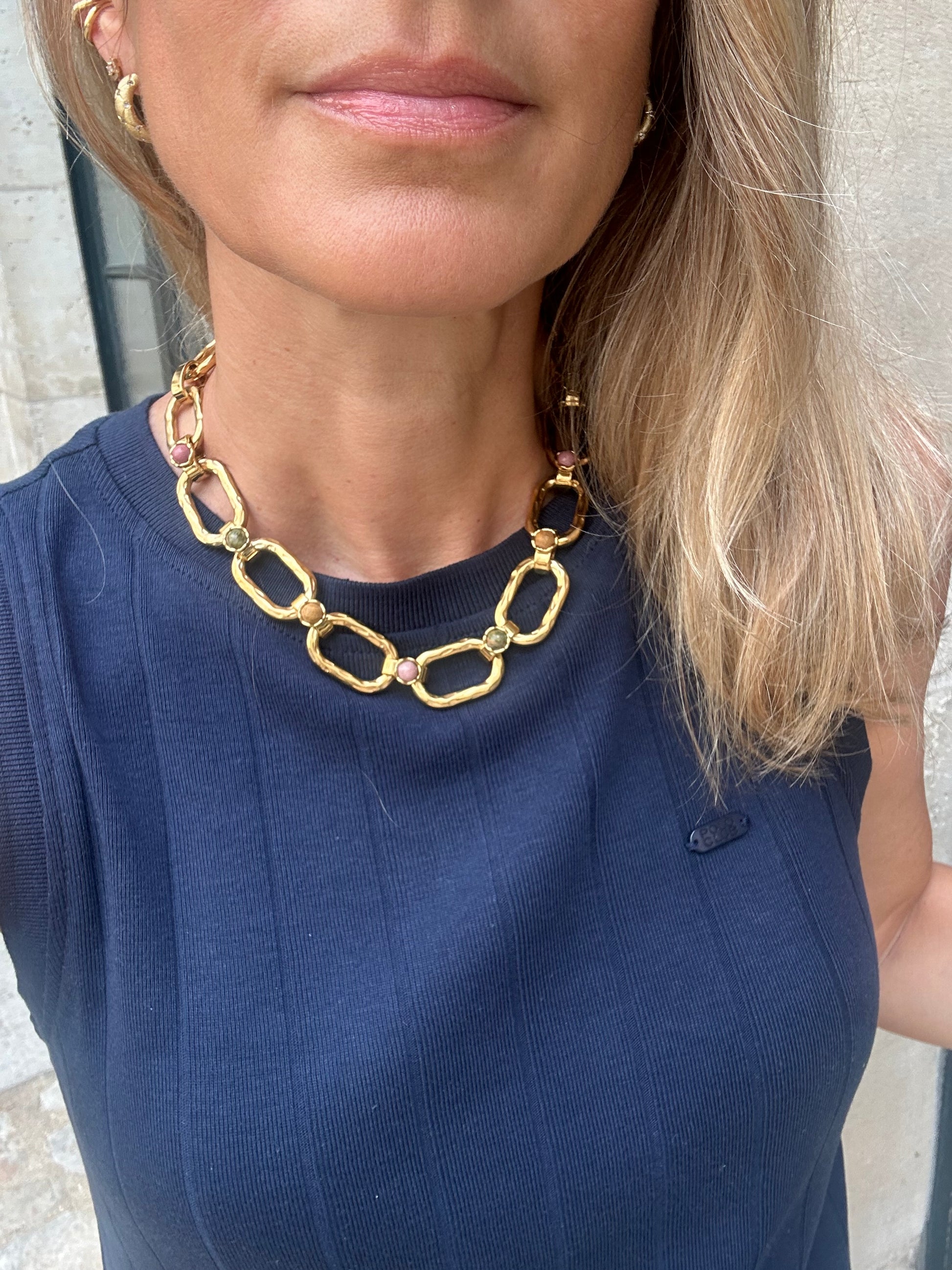 Collier maillons multi-pierres