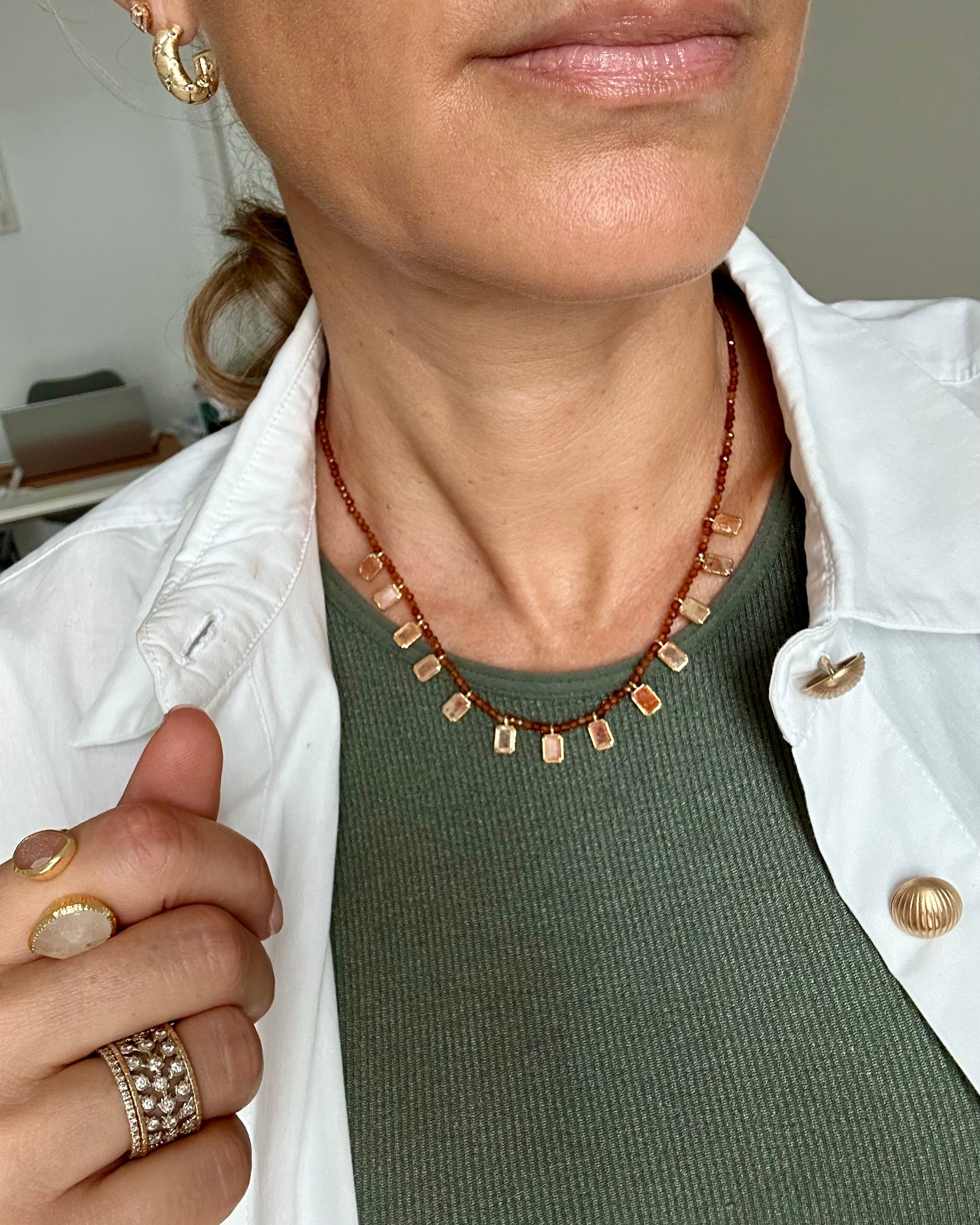 Beaded necklace with orange stones