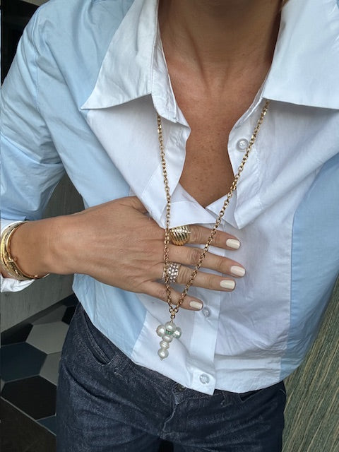 Sautoir croix perles baroque