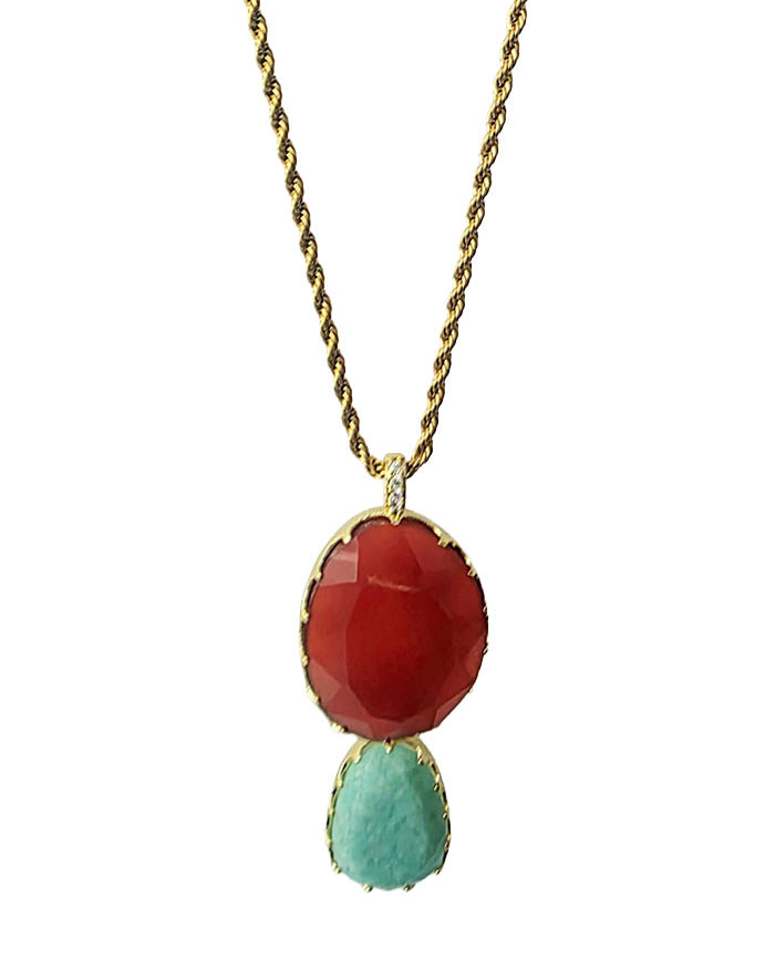 Carnelian and amazonite cabochon long necklace