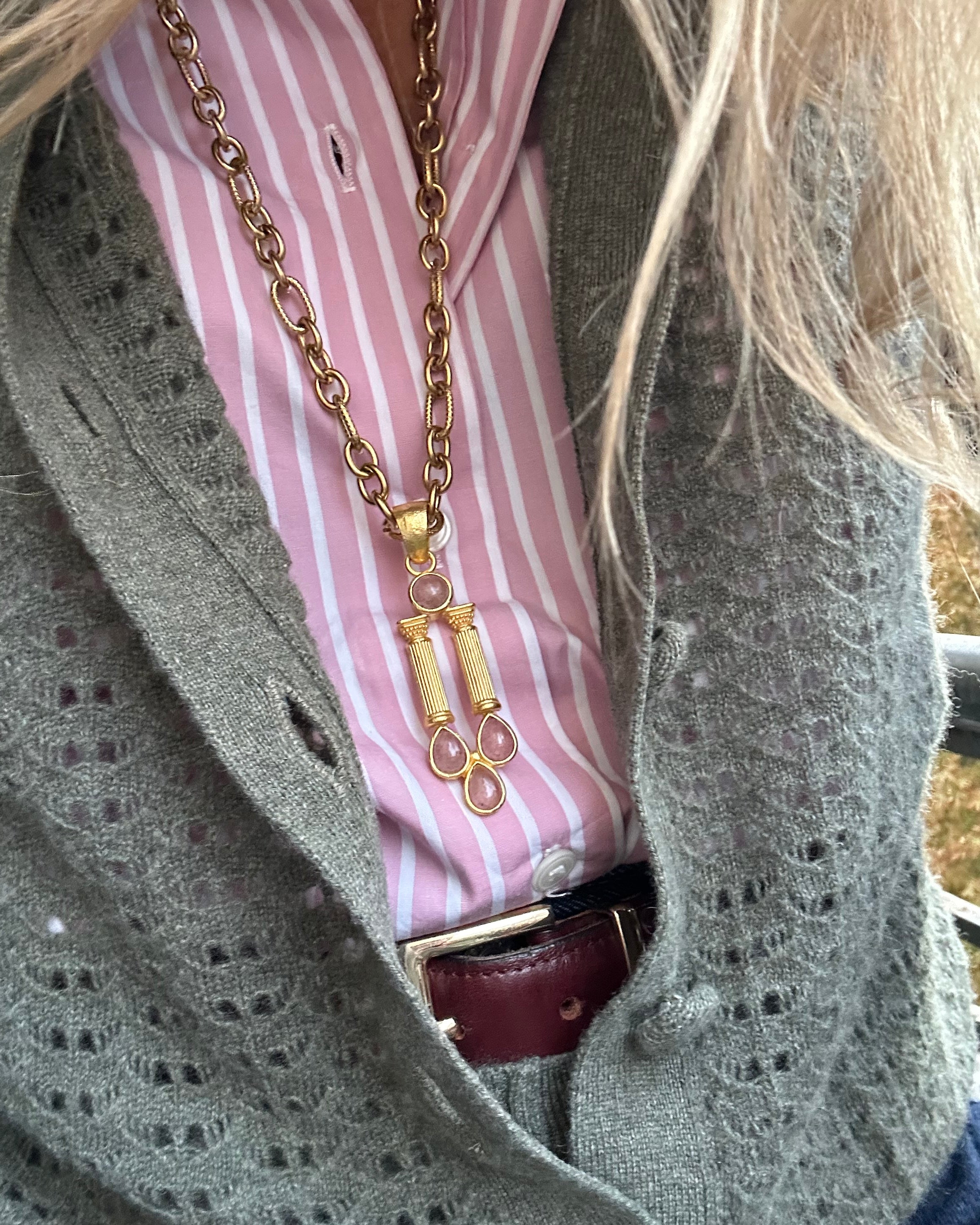 Sautoir antique strawberry quartz