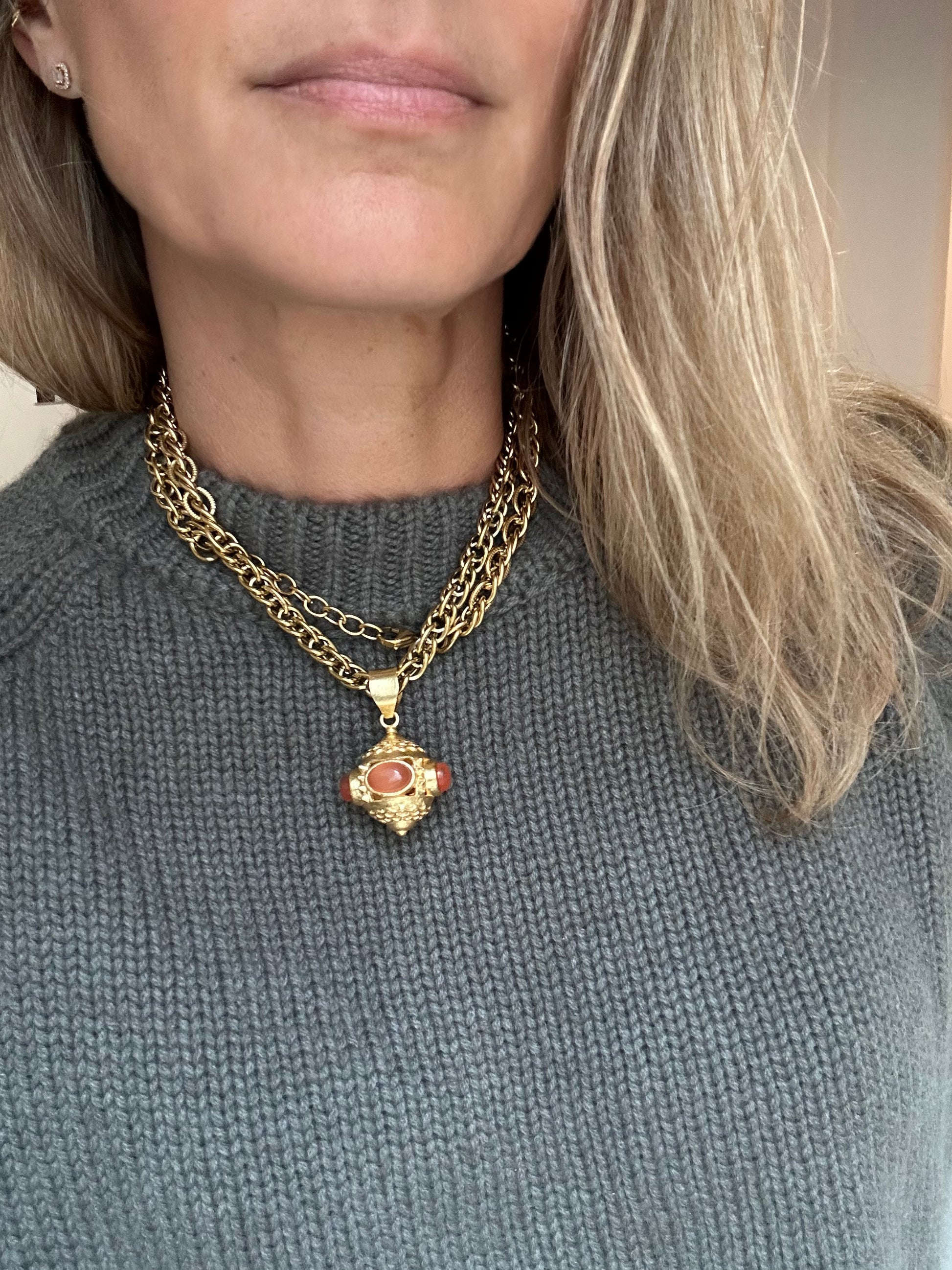 Red aventurine talisman long necklace 