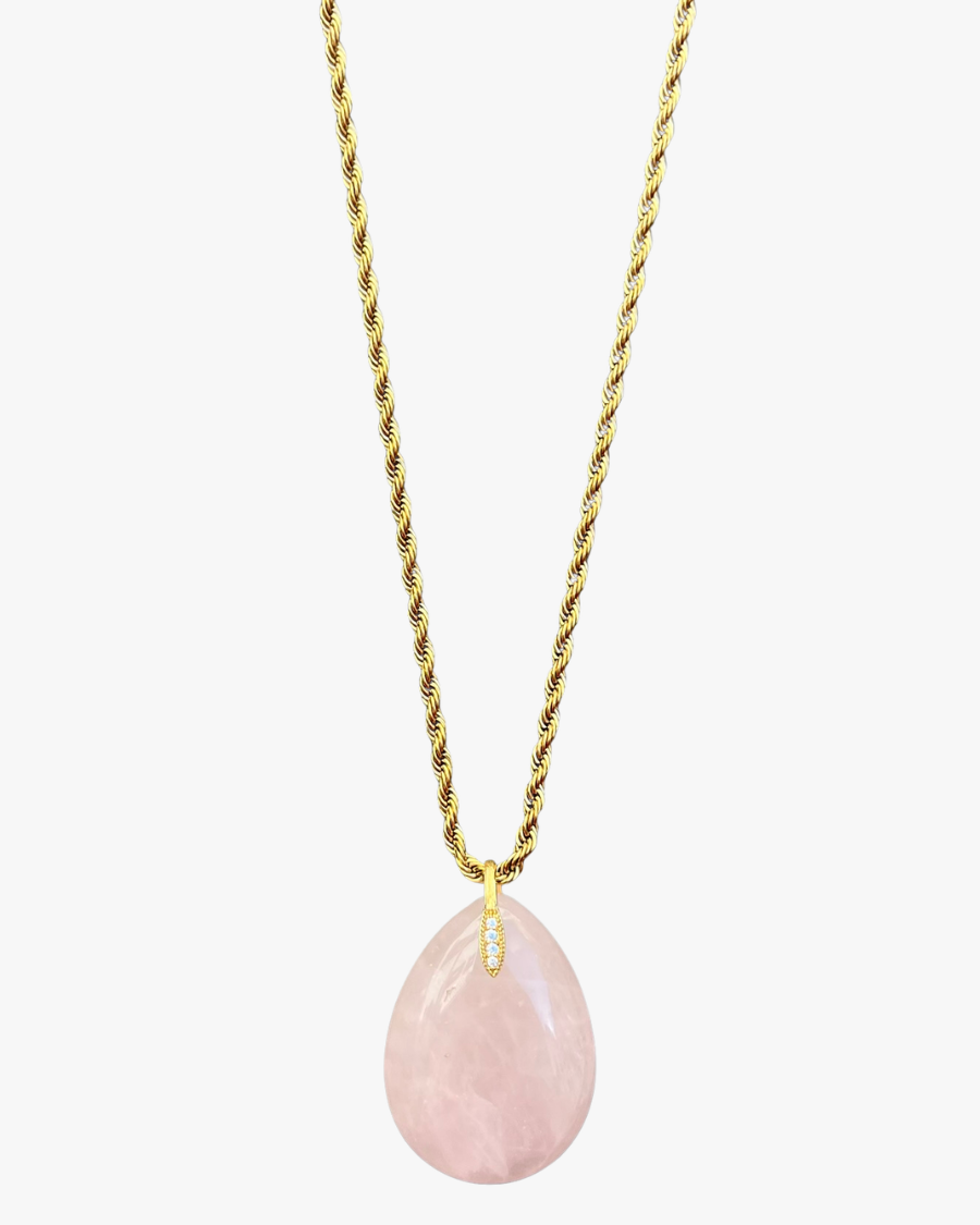 Sautoir goutte quartz rose
