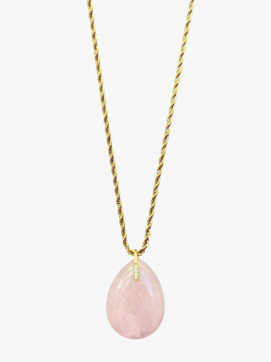 Sautoir goutte quartz rose
