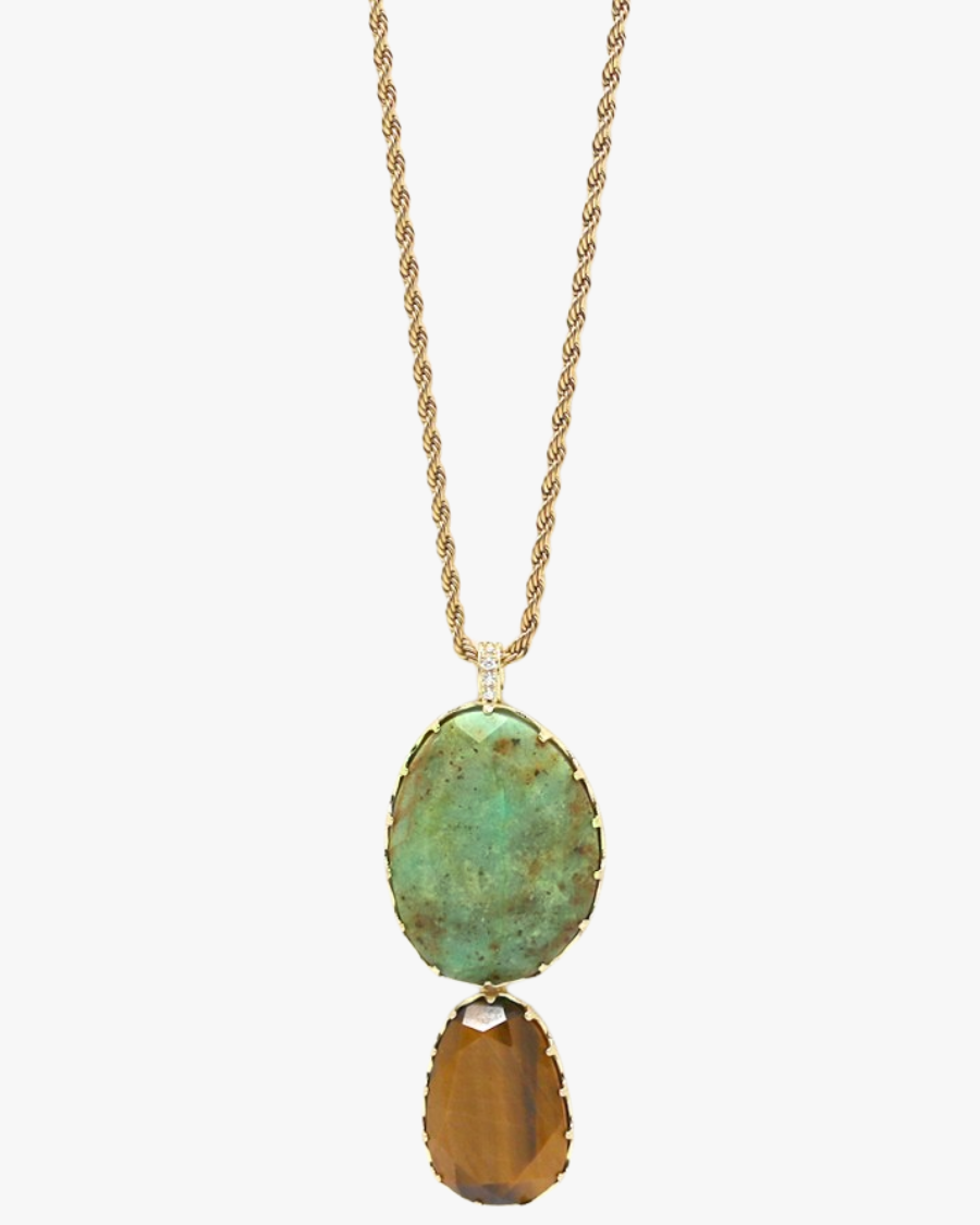 Sautoir torsadé pendentif double pierre