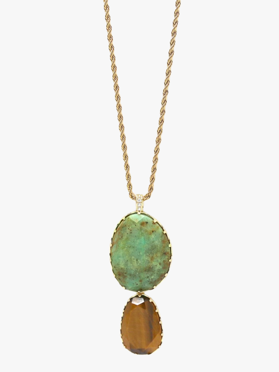 Twisted necklace with double stone pendant