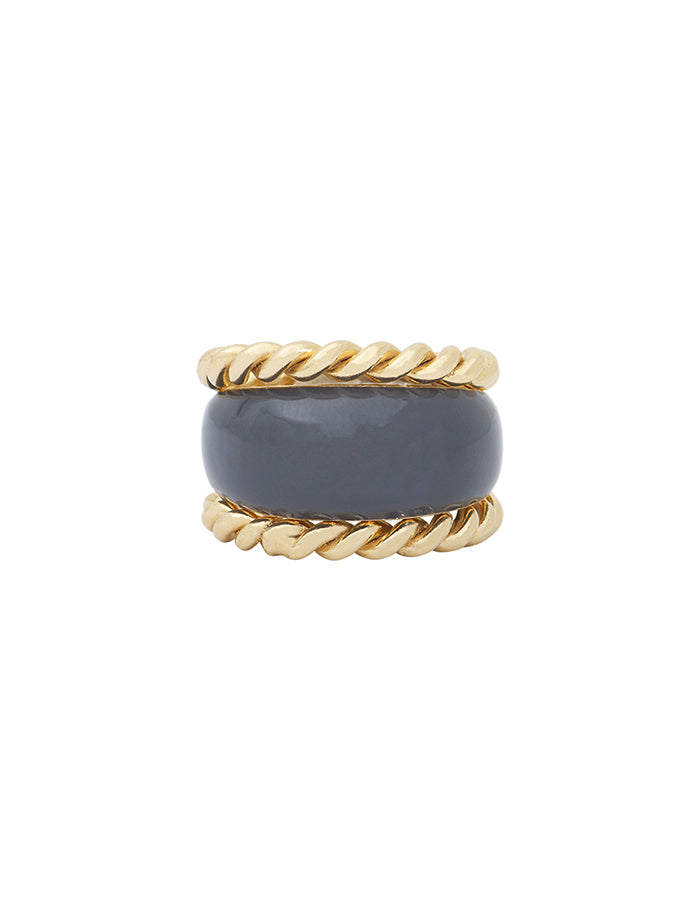 Bague double torsade et laque grise SAN MARCO