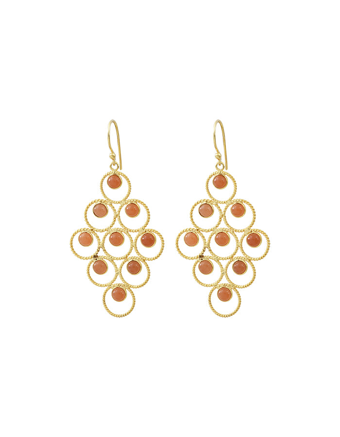 Boucles d'oreilles gouttes pierre de lune orangée Bombay