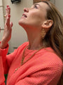 Boucles d'oreilles gouttes pierre de lune orangée Bombay