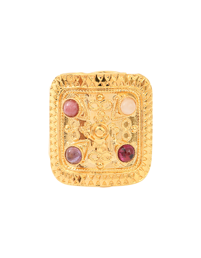 Chevalière carrée multi-pierres