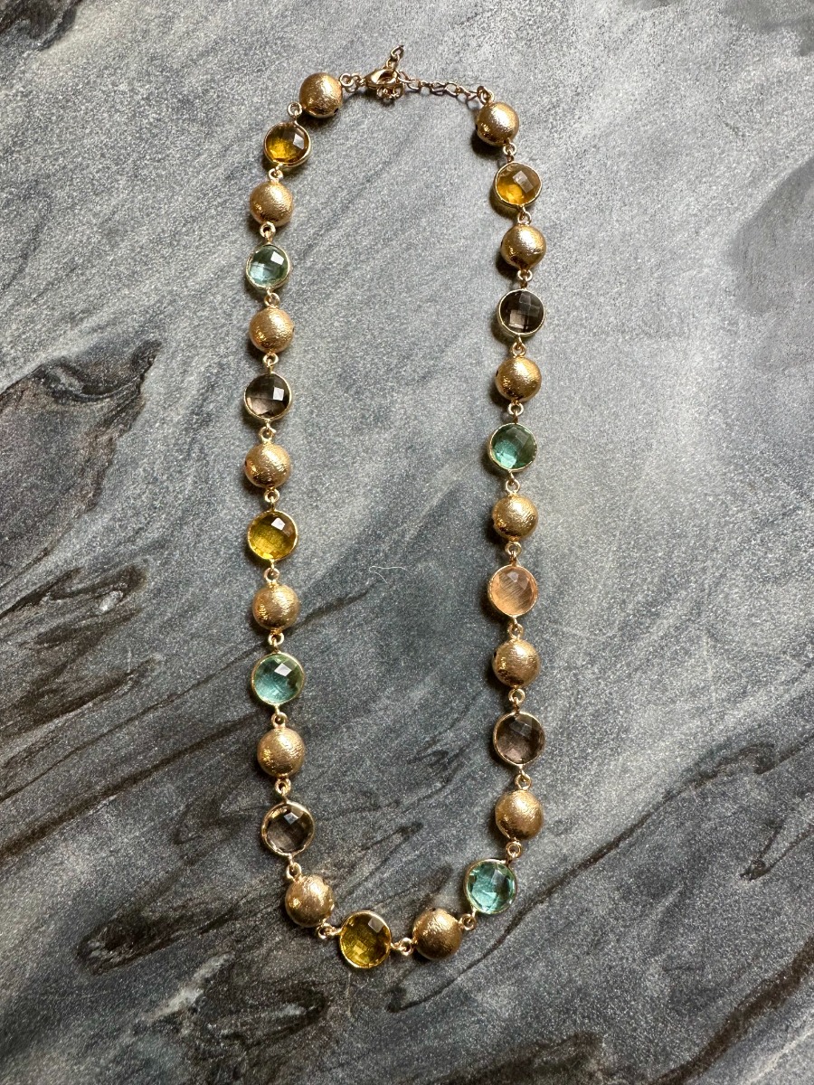 Collier ras du cou multi-pierres citrine et boules or mat