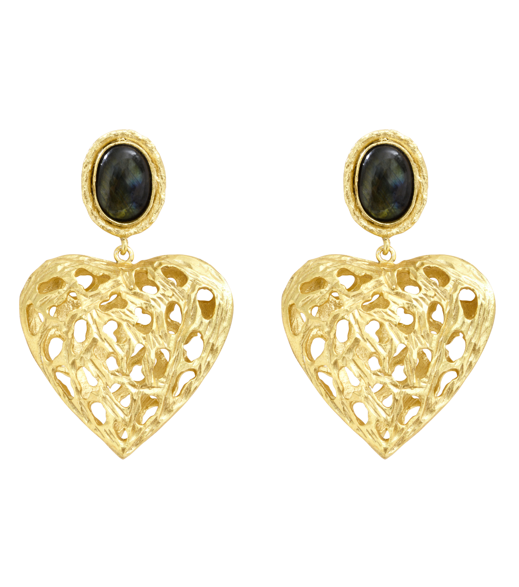 Boucles d'oreilles coeur dentelle labradorite Cèdre