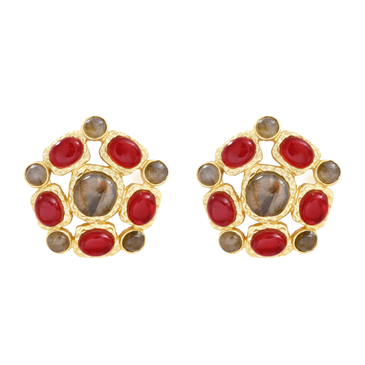 Boucles d'oreilles multi-pierres grenat et labradorite Tamaris